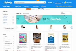 Screenshot of Chewy New Pet Essentials page