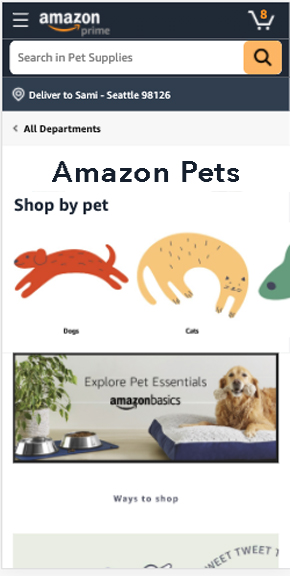 Screenshot of Amazon Pets navigation